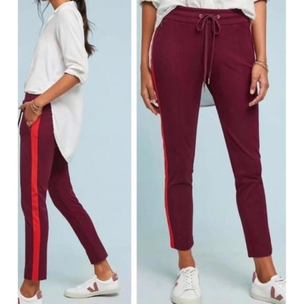 Anthropologie  The Essential Slim Maroon and Red Stripe Mid Rise Pants Size 2